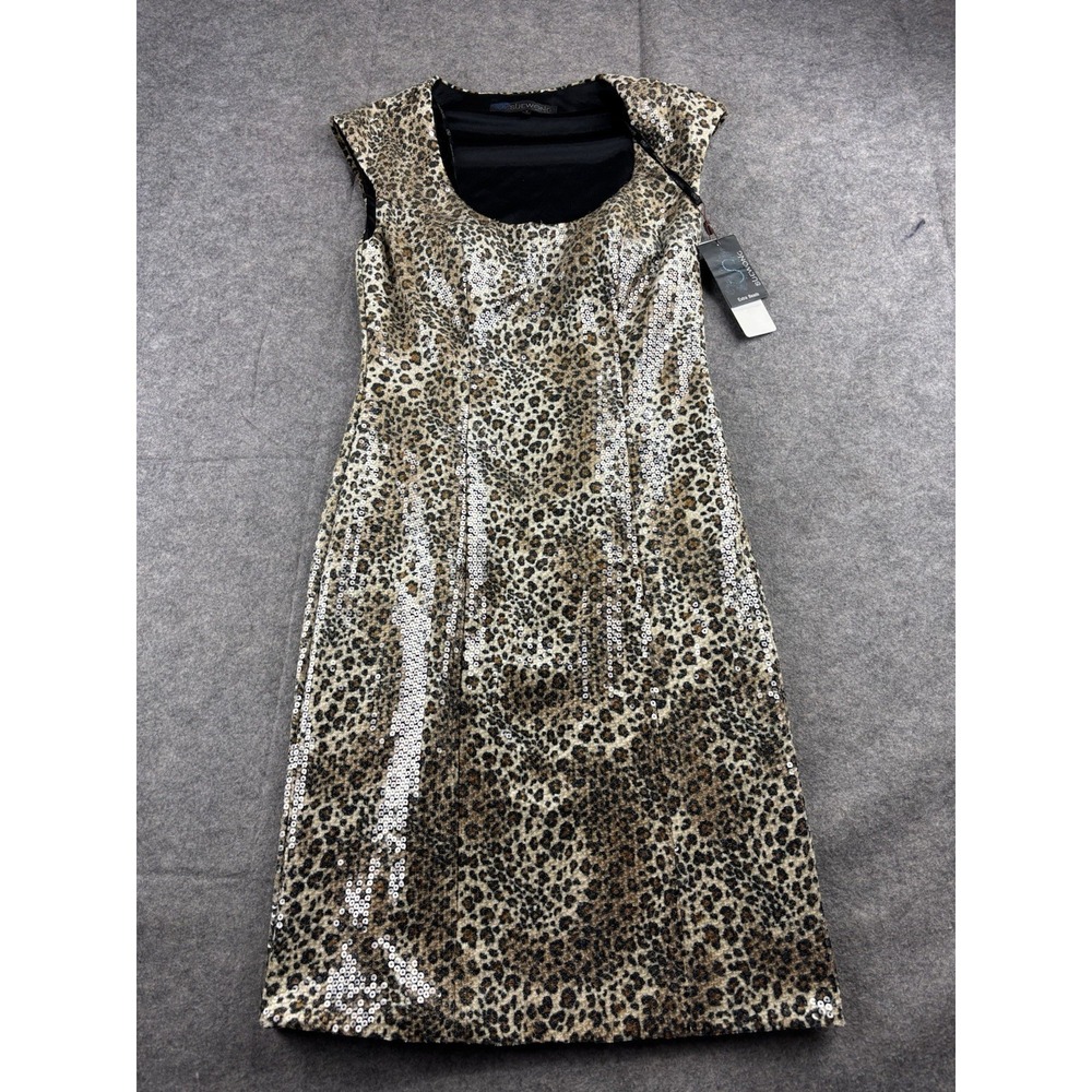 Sue Wong Nocturne Cocktail Sheath Dress Leopard Print Sequin Women's 4 Sexy Y2K